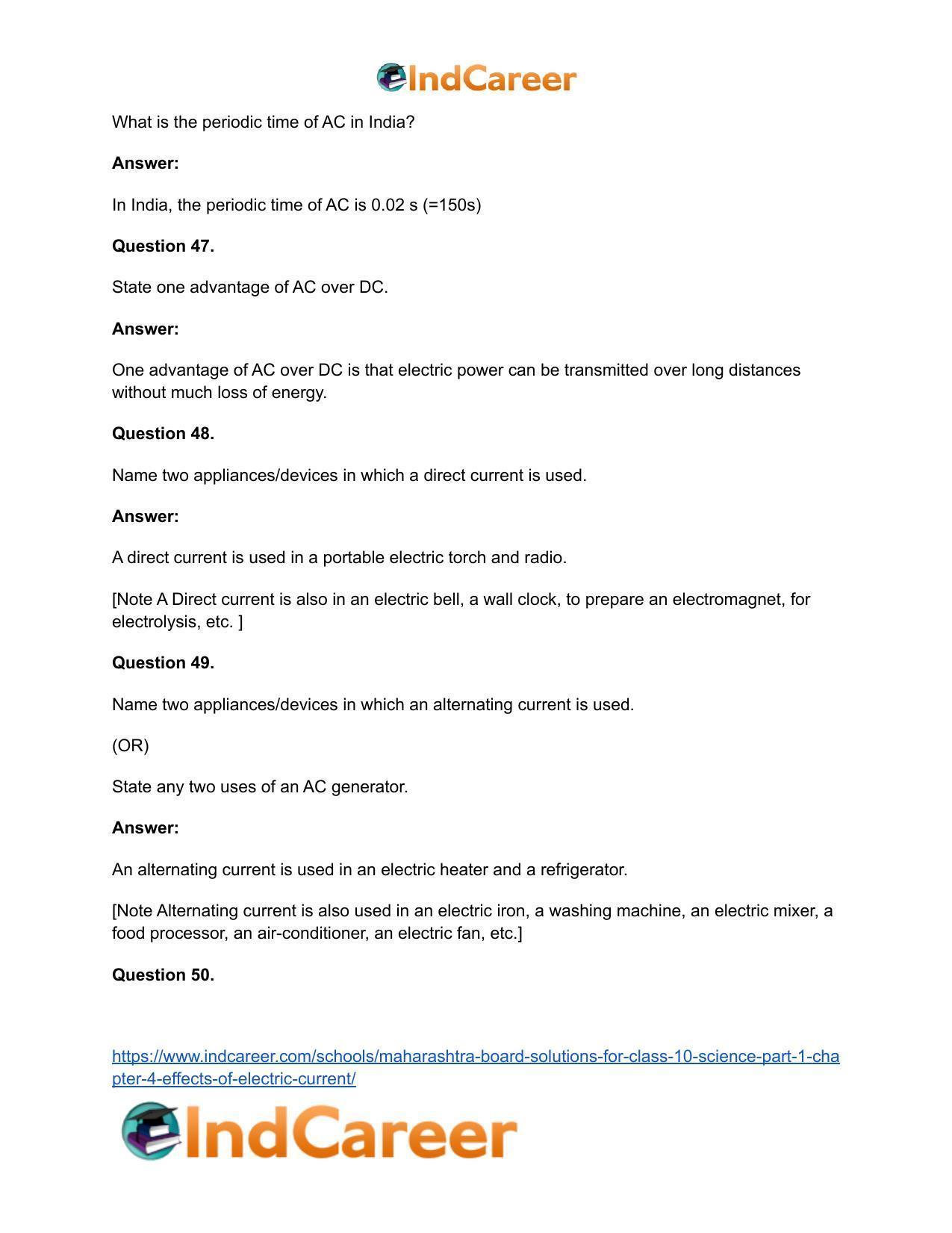 Maharashtra Board Solutions for Class 10- Science (Part 1): Chapter 4- Effects of Electric Current - Page 60