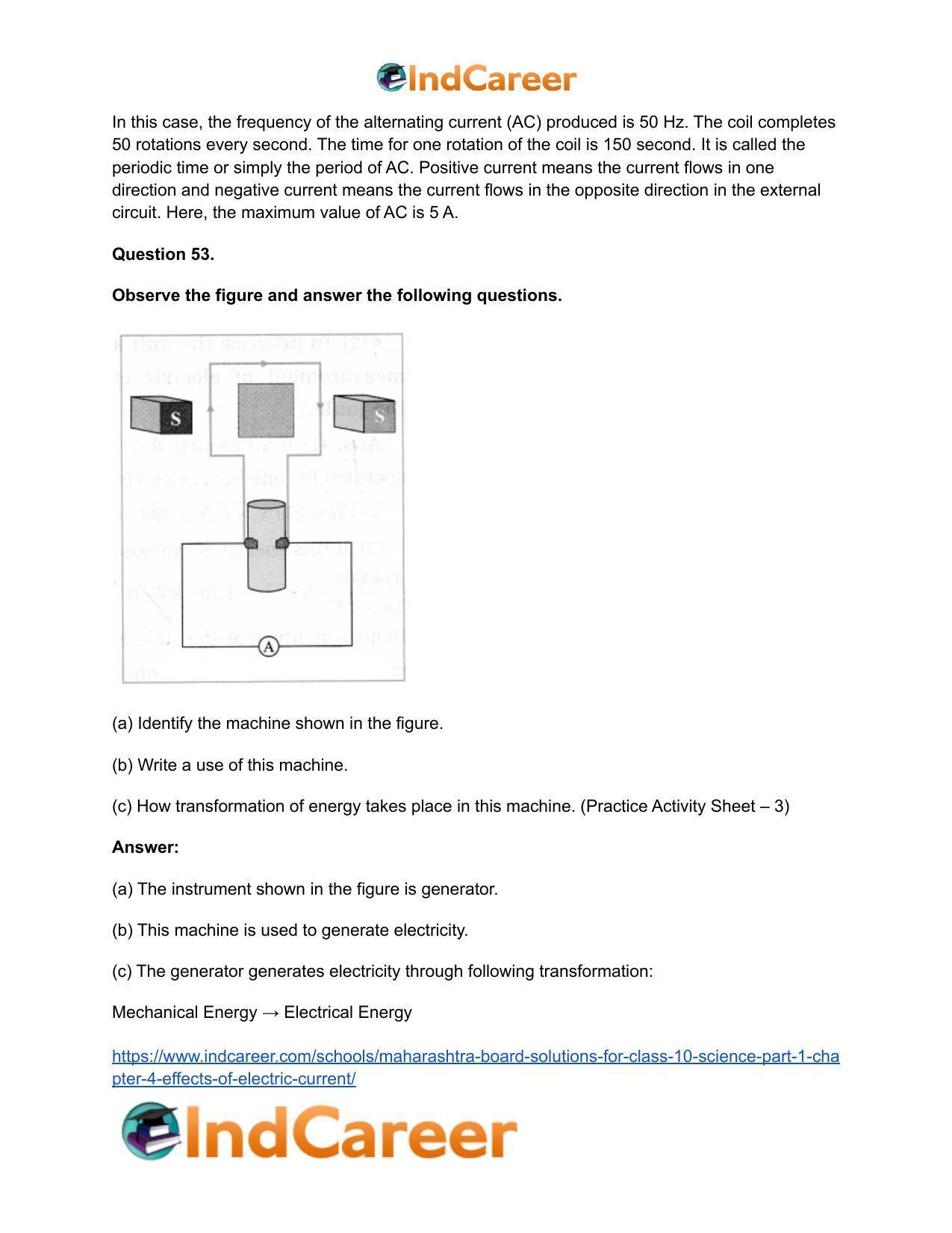 Maharashtra Board Solutions for Class 10- Science (Part 1): Chapter 4- Effects of Electric Current - Page 62