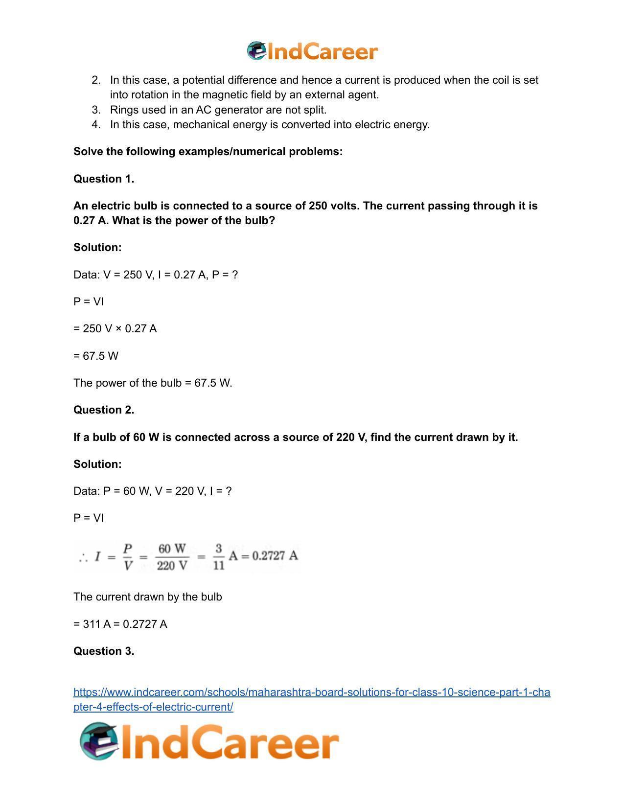 Maharashtra Board Solutions for Class 10- Science (Part 1): Chapter 4- Effects of Electric Current - Page 65