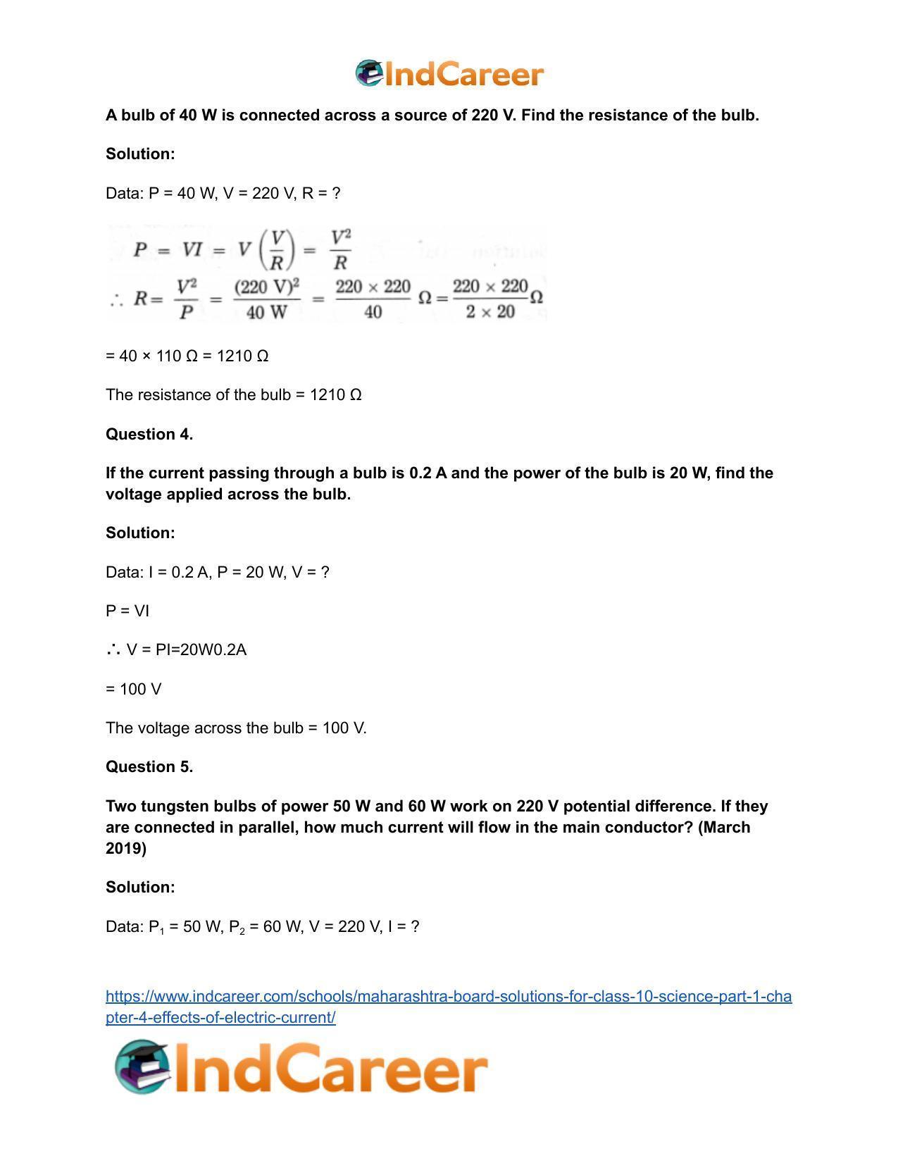 Maharashtra Board Solutions for Class 10- Science (Part 1): Chapter 4- Effects of Electric Current - Page 66