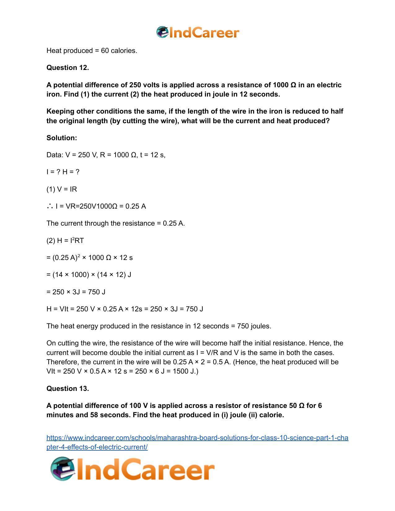 Maharashtra Board Solutions for Class 10- Science (Part 1): Chapter 4- Effects of Electric Current - Page 70