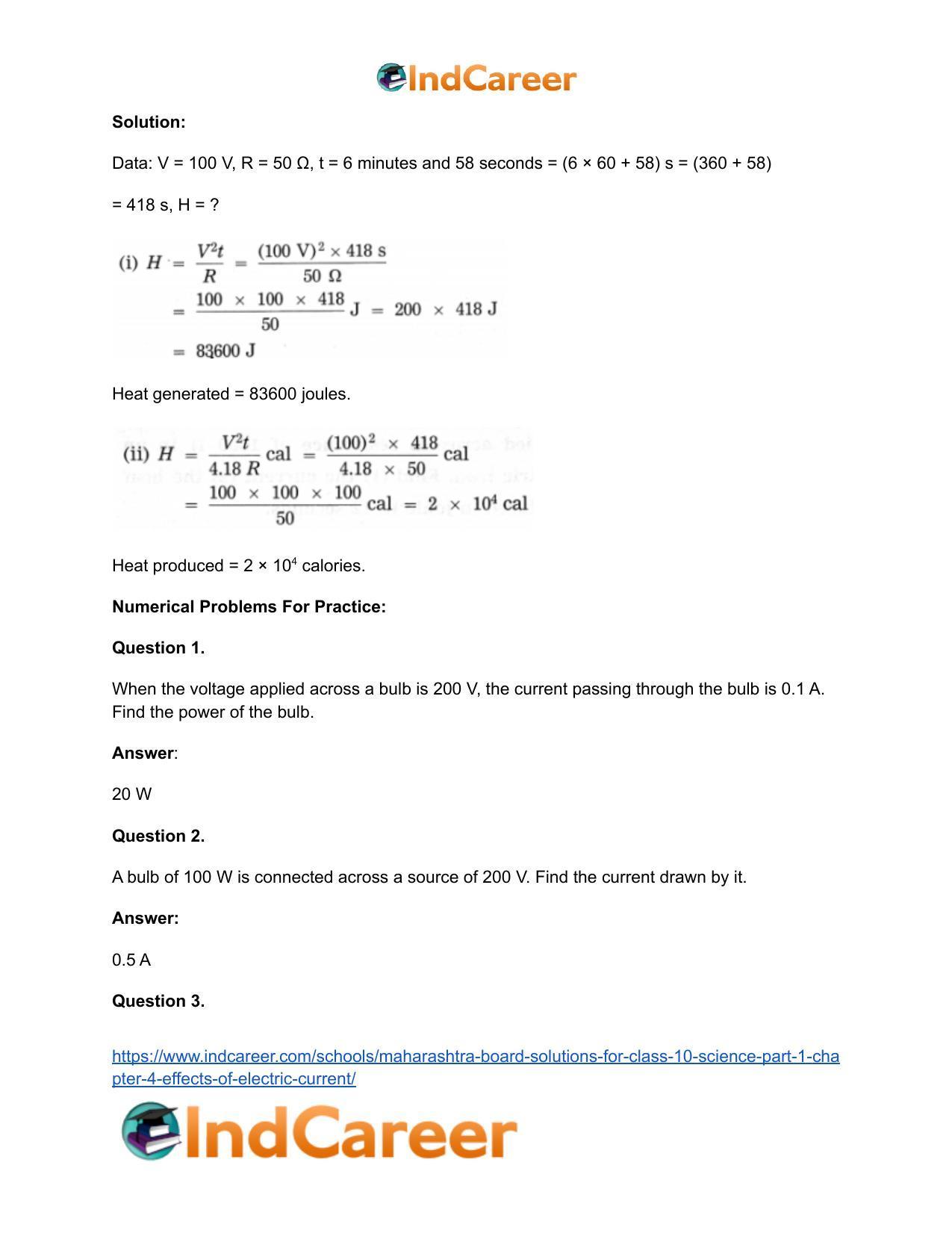 Maharashtra Board Solutions for Class 10- Science (Part 1): Chapter 4- Effects of Electric Current - Page 71