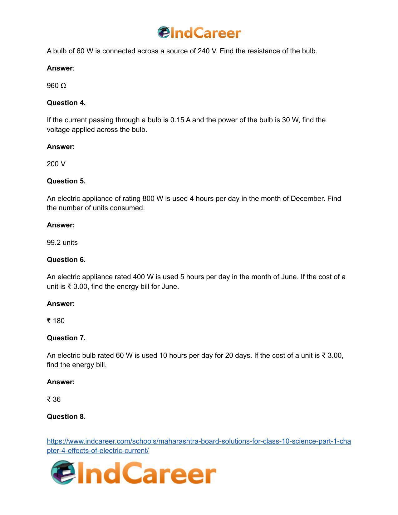 Maharashtra Board Solutions for Class 10- Science (Part 1): Chapter 4- Effects of Electric Current - Page 72