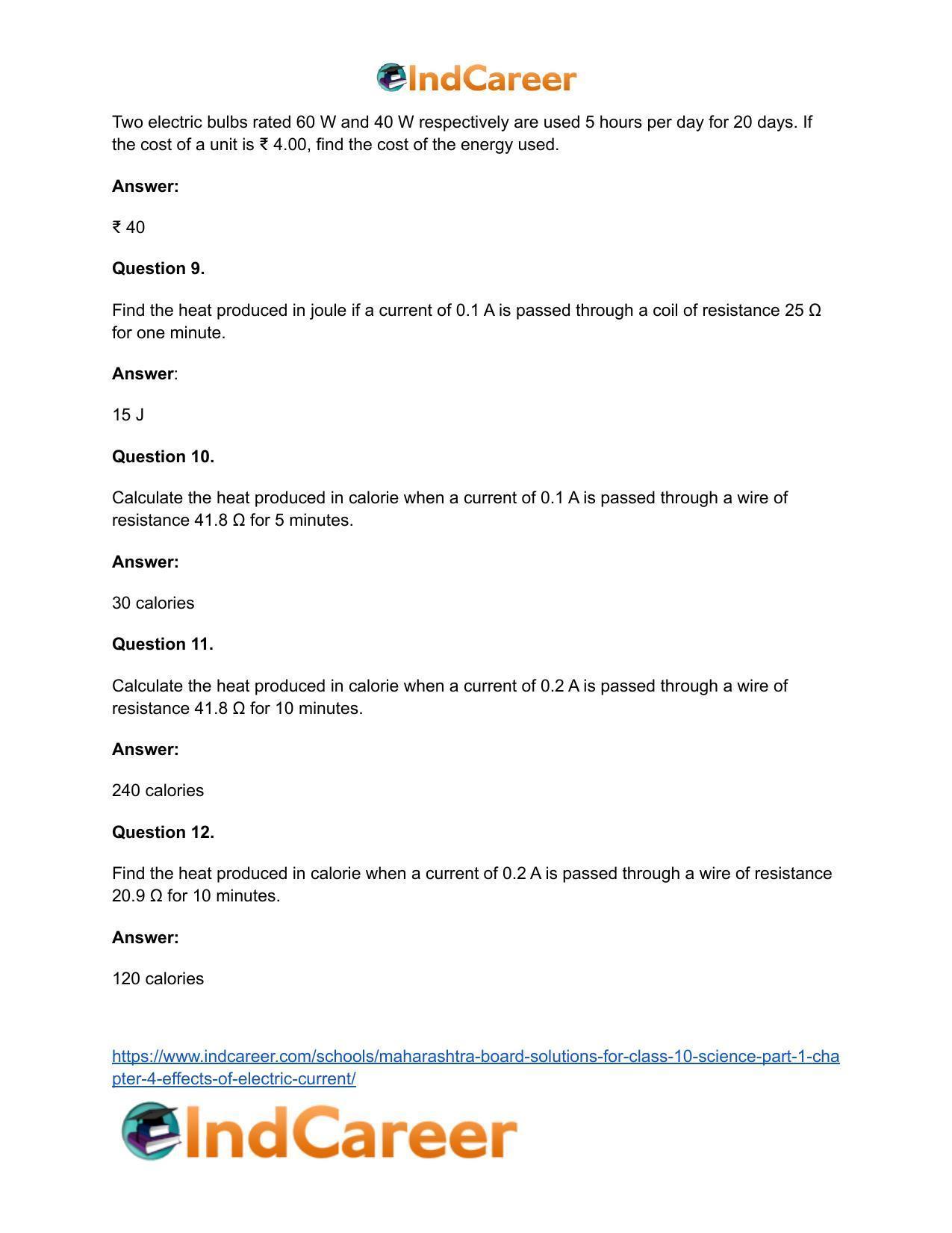 Maharashtra Board Solutions for Class 10- Science (Part 1): Chapter 4- Effects of Electric Current - Page 73