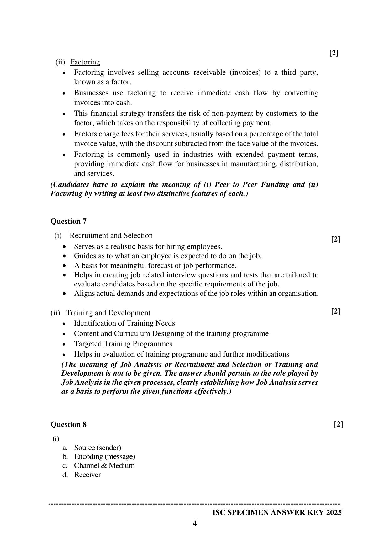 ISC Class 12 2025 BUSINESS STUDIES (SQP & AK) Specimen Paper - Page 10