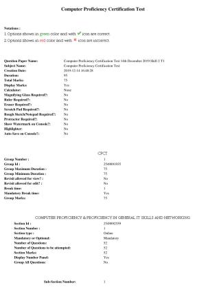 MP CPCT 14th December 2019 Computer Proficiency Certification Test Question Paper Shift 2 T2