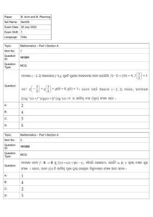 JEE Mains 2022: B Arch & B Planning Odiya (Shift 1) 30-07-2022 Question Paper