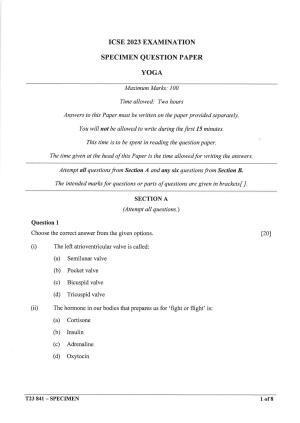 ICSE Class 10 Yoga Sample Paper 2023