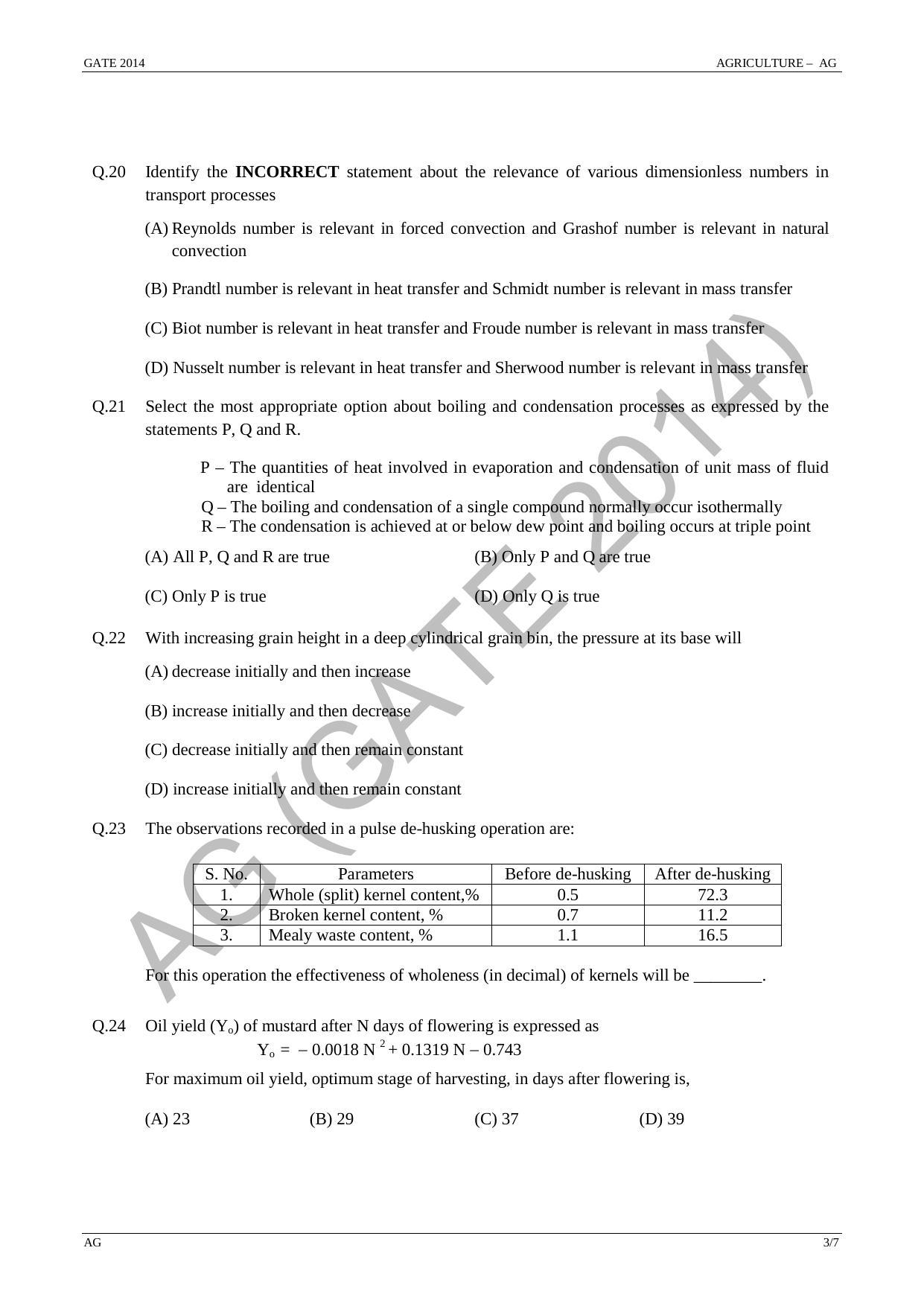 GATE 2014 Agricultural Engineering (AG) Question Paper with Answer Key - Page 9