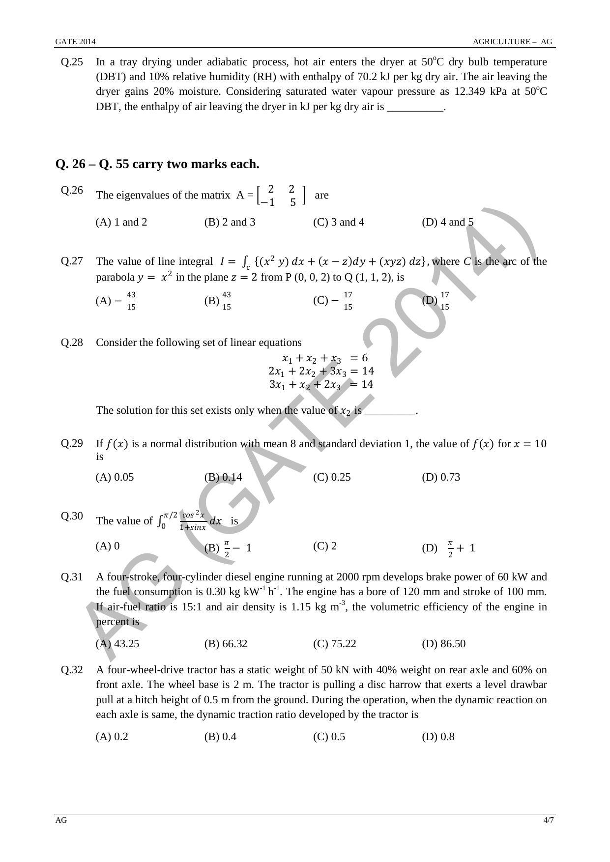 GATE 2014 Agricultural Engineering (AG) Question Paper with Answer Key - Page 10