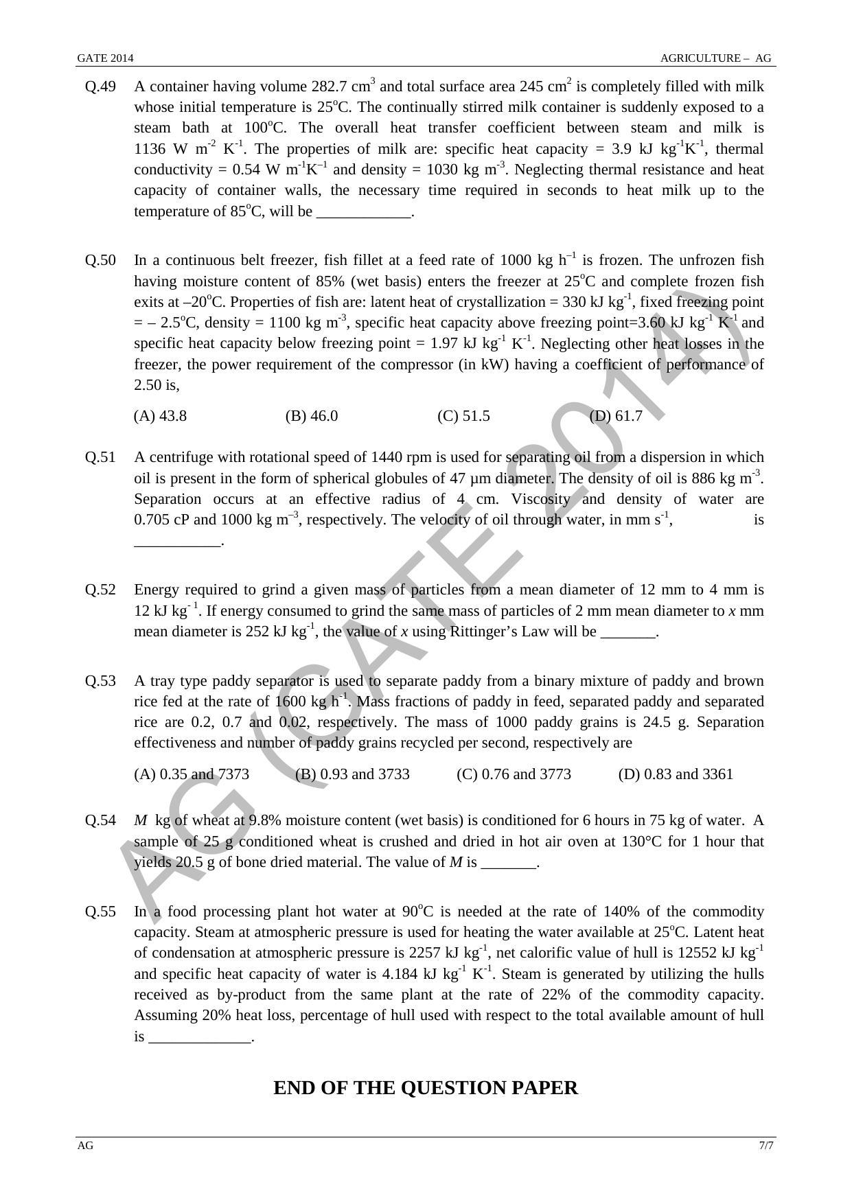 GATE 2014 Agricultural Engineering (AG) Question Paper with Answer Key - Page 13