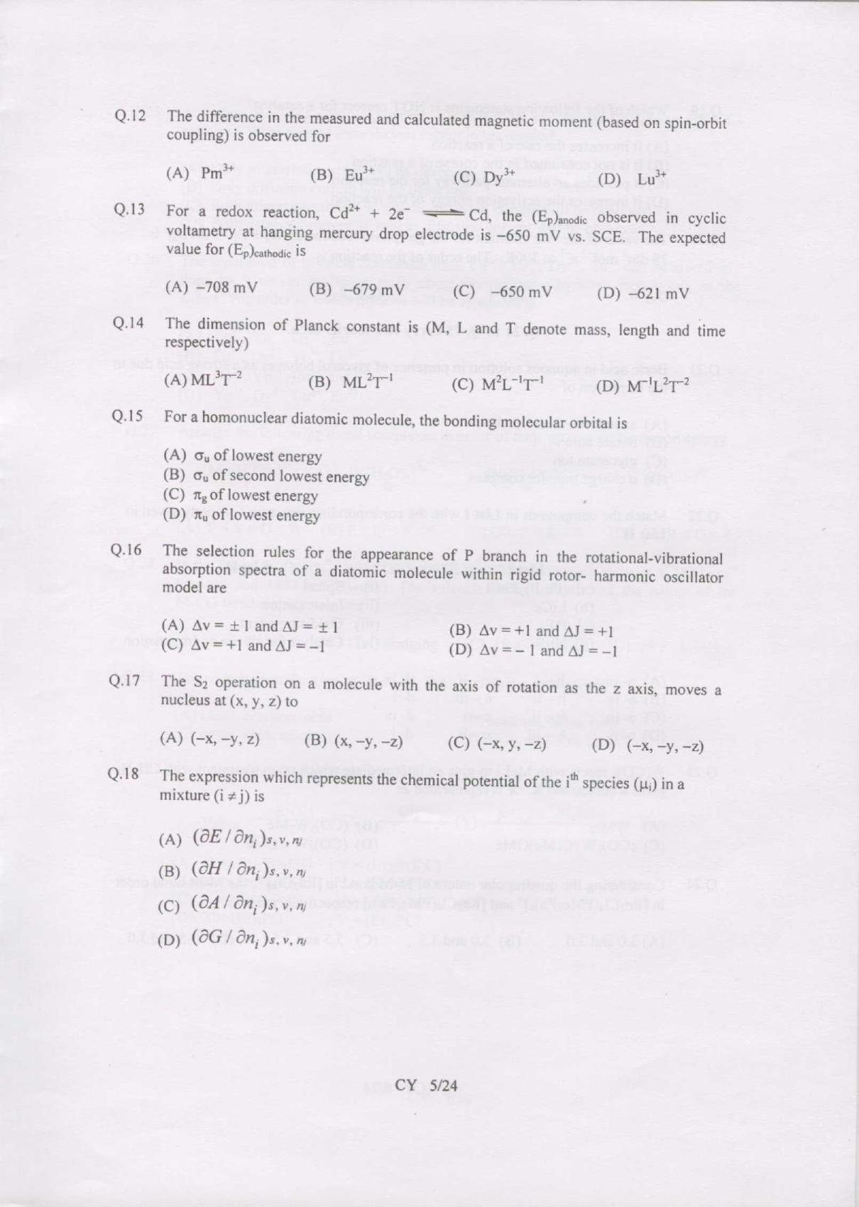 GATE 2007 Chemistry (CY) Question Paper with Answer Key - Page 5