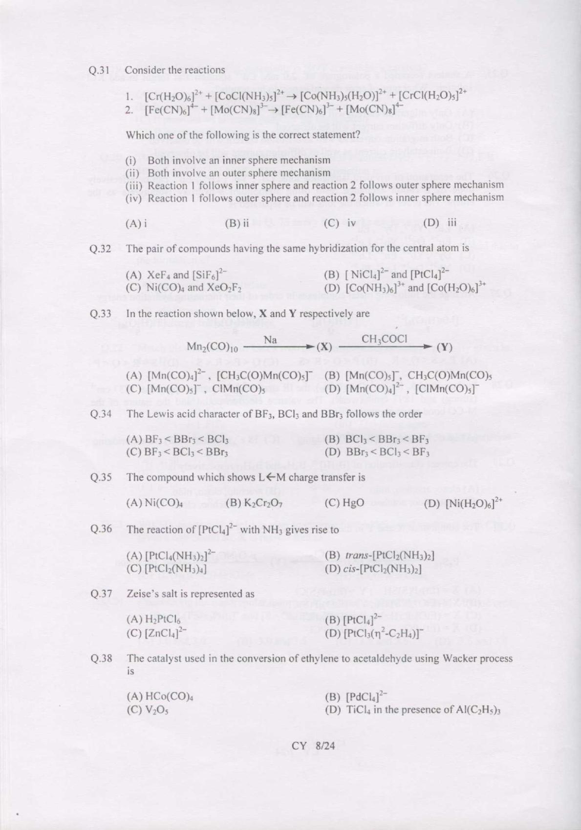 GATE 2007 Chemistry (CY) Question Paper with Answer Key - Page 8