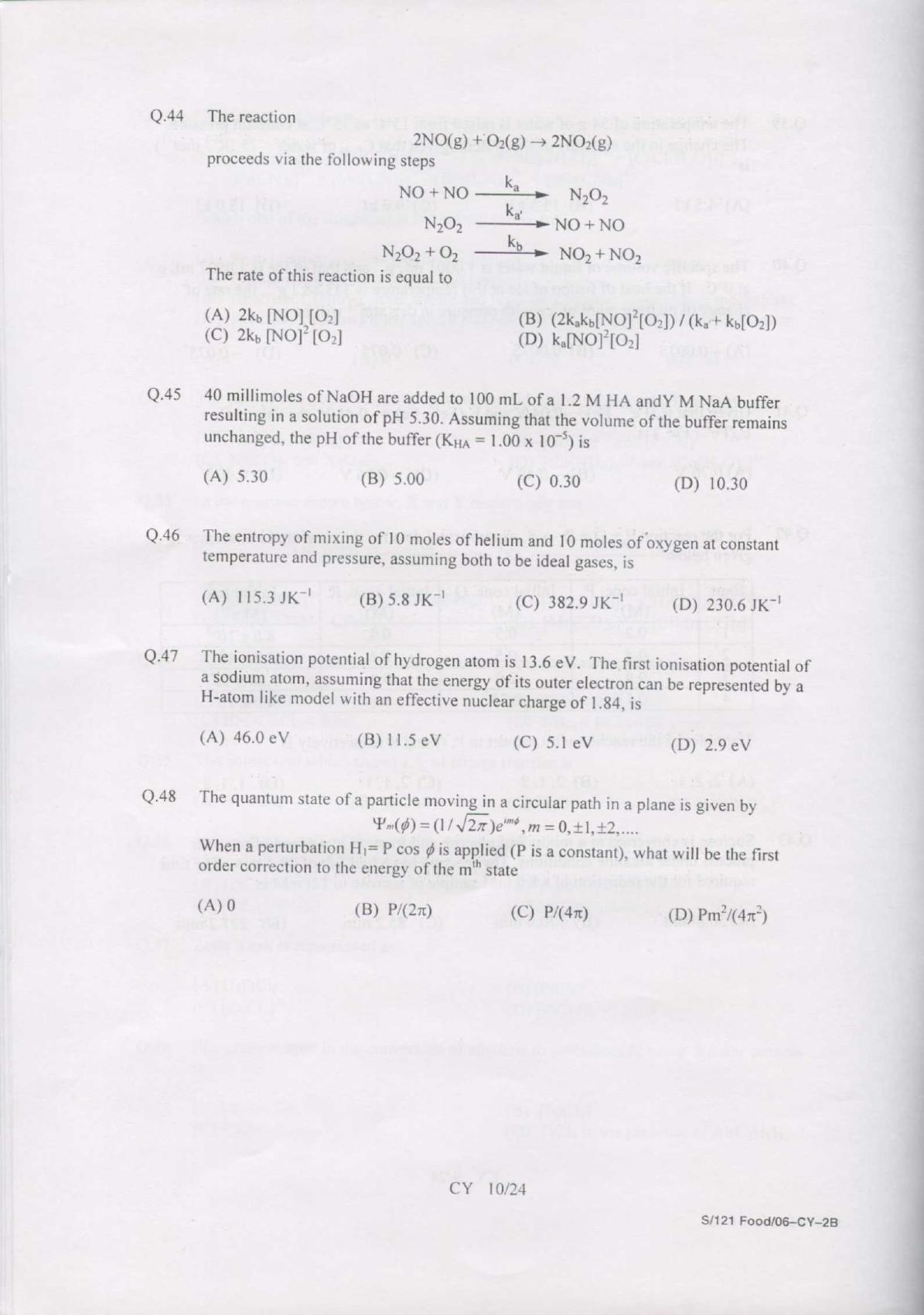 GATE 2007 Chemistry (CY) Question Paper with Answer Key - Page 10