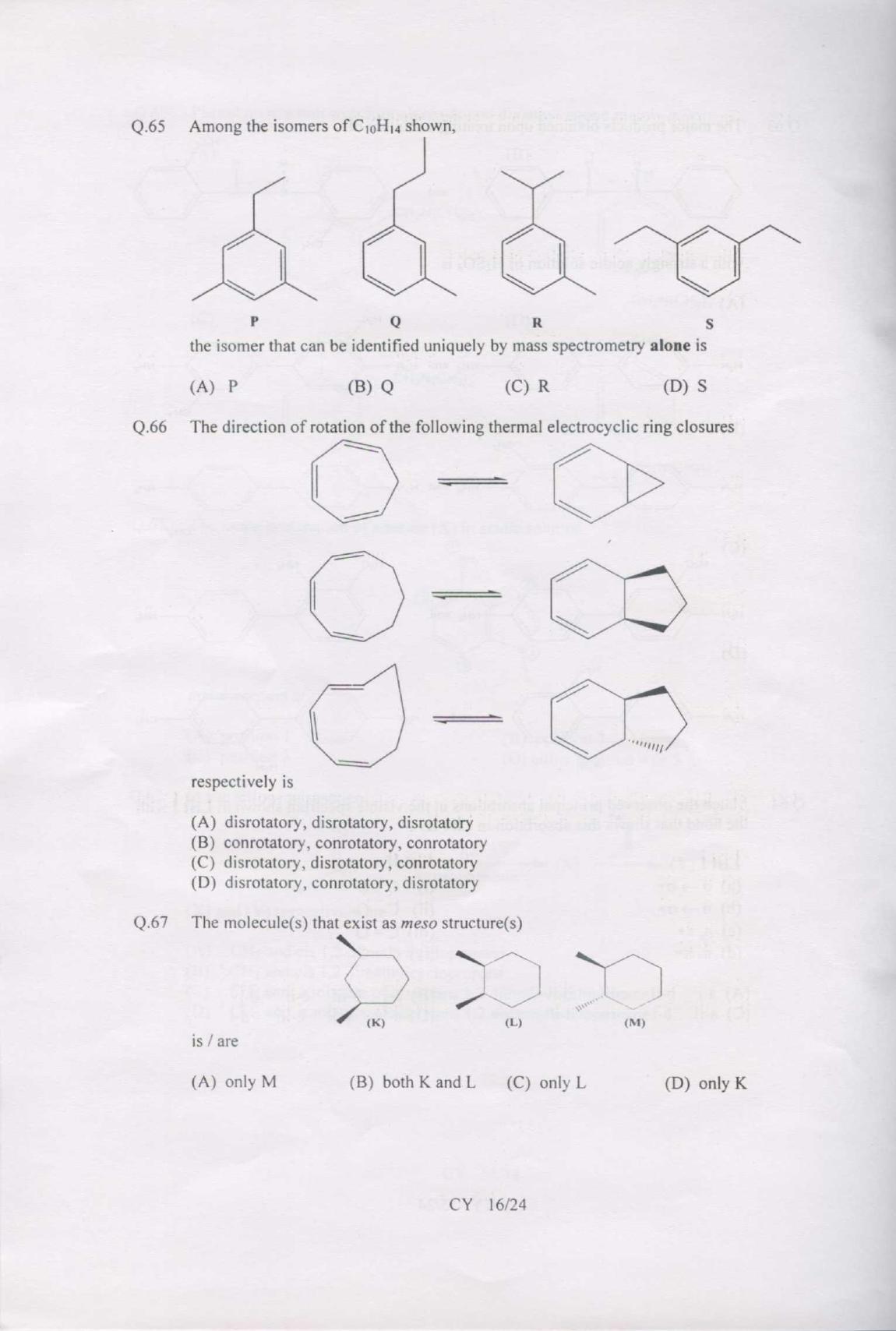 GATE 2007 Chemistry (CY) Question Paper with Answer Key - Page 16
