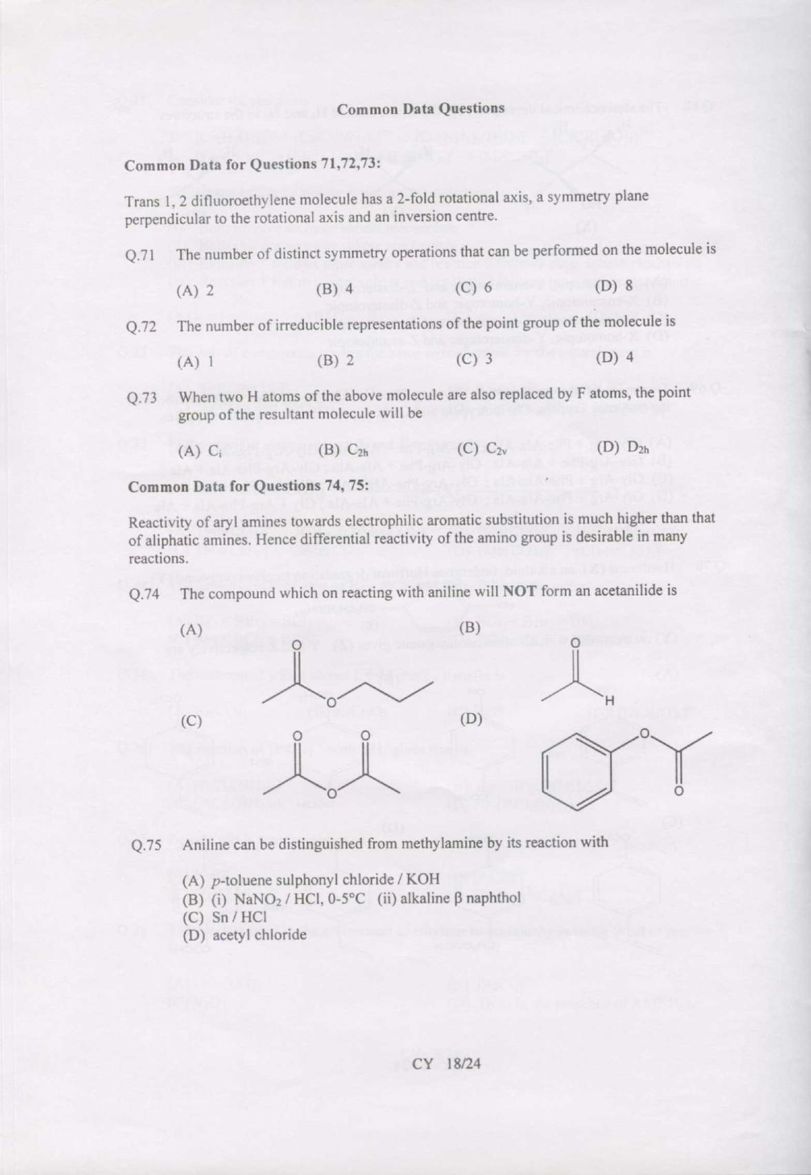 GATE 2007 Chemistry (CY) Question Paper with Answer Key - Page 18