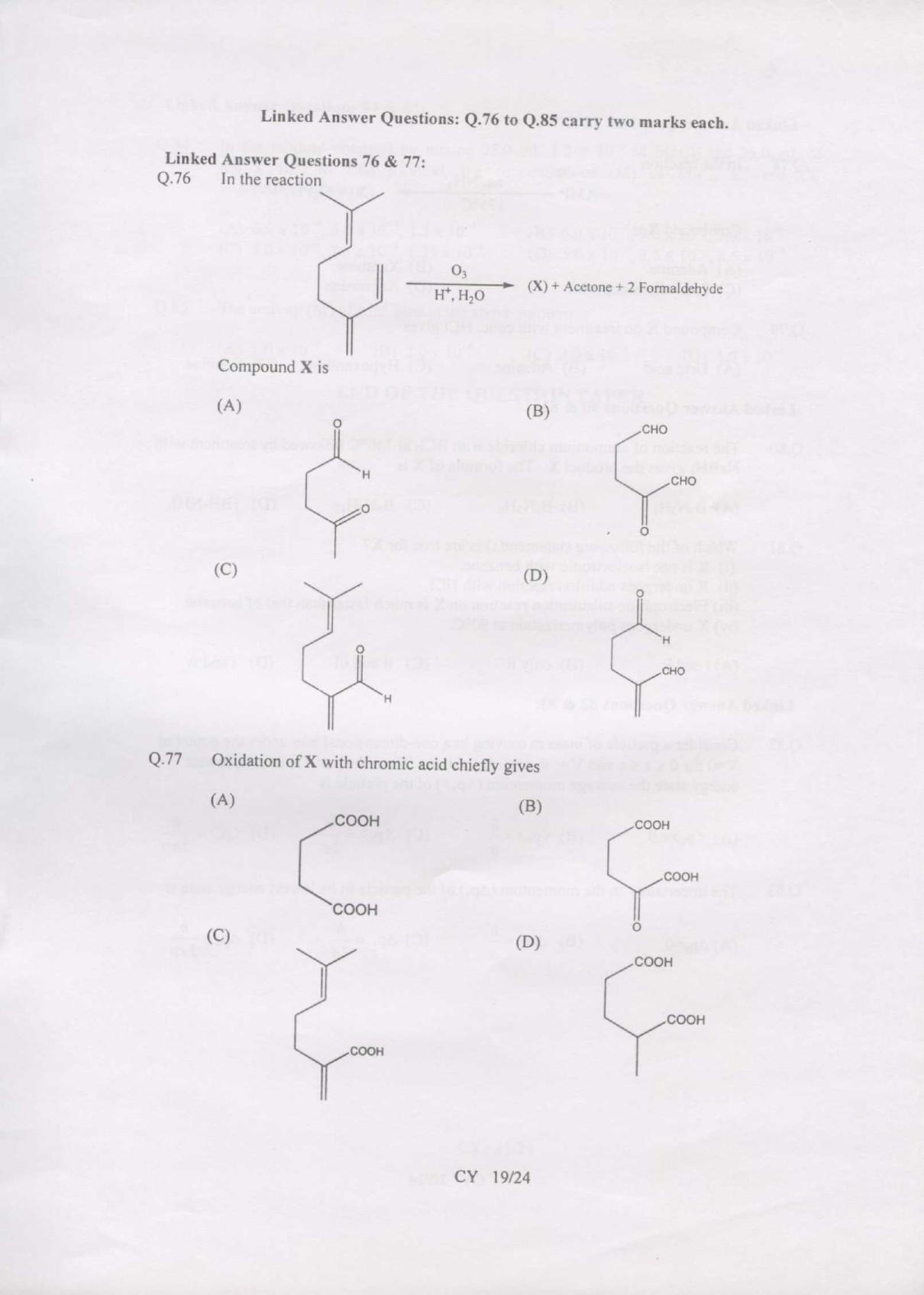 GATE 2007 Chemistry (CY) Question Paper with Answer Key - Page 19