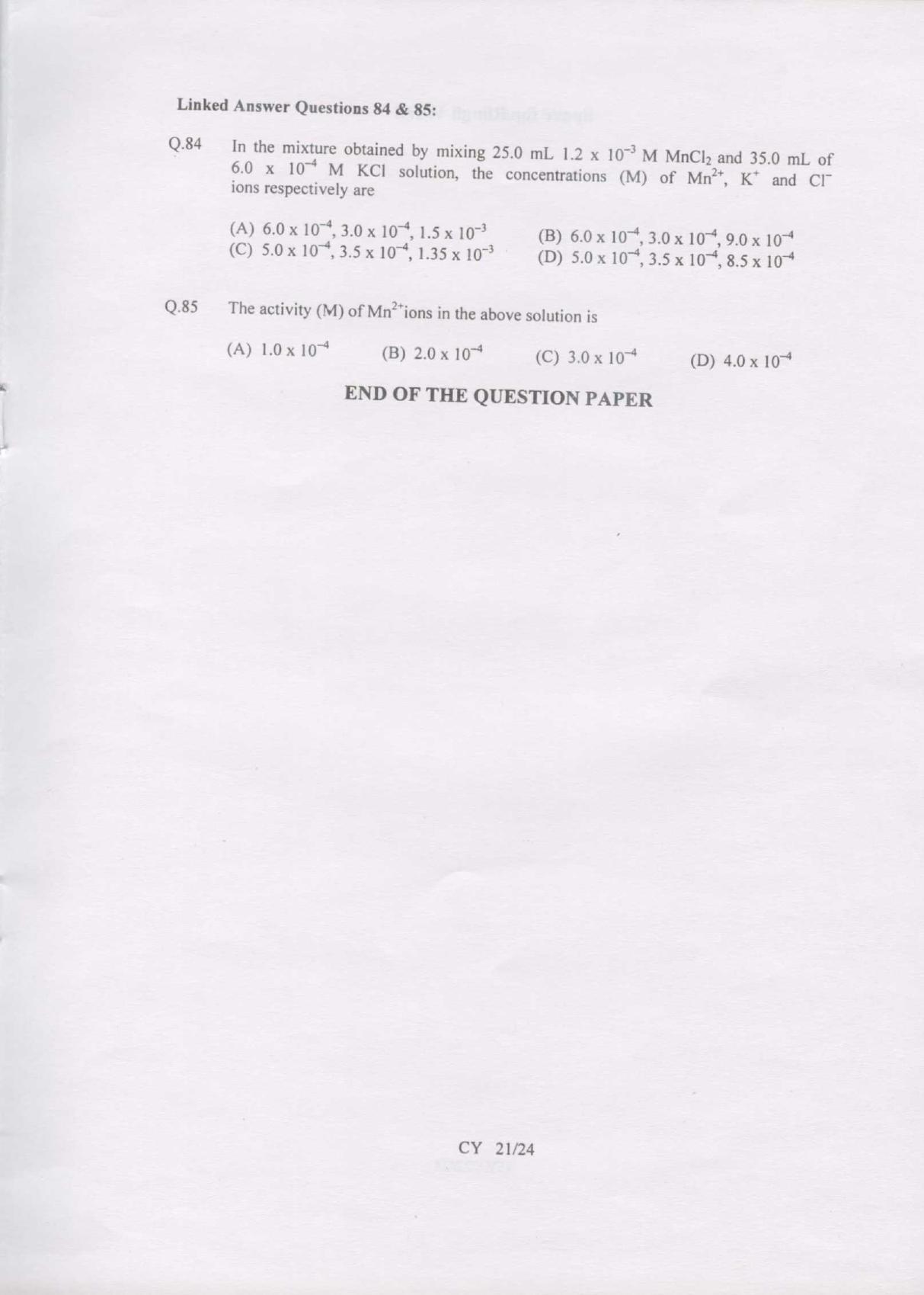 GATE 2007 Chemistry (CY) Question Paper with Answer Key - Page 21