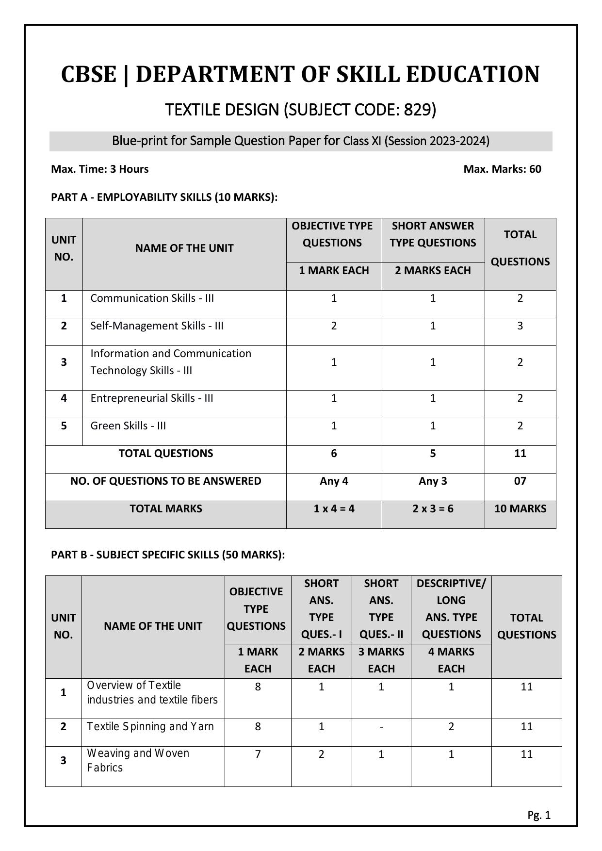 CBSE Class 11: TEXTILE DESIGN 2024 Sample Paper - Page 1
