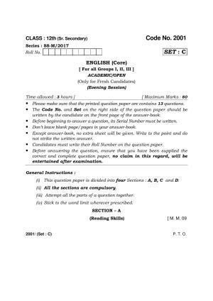 Haryana Board HBSE Class 12 English (Core)-C 2017 Question Paper