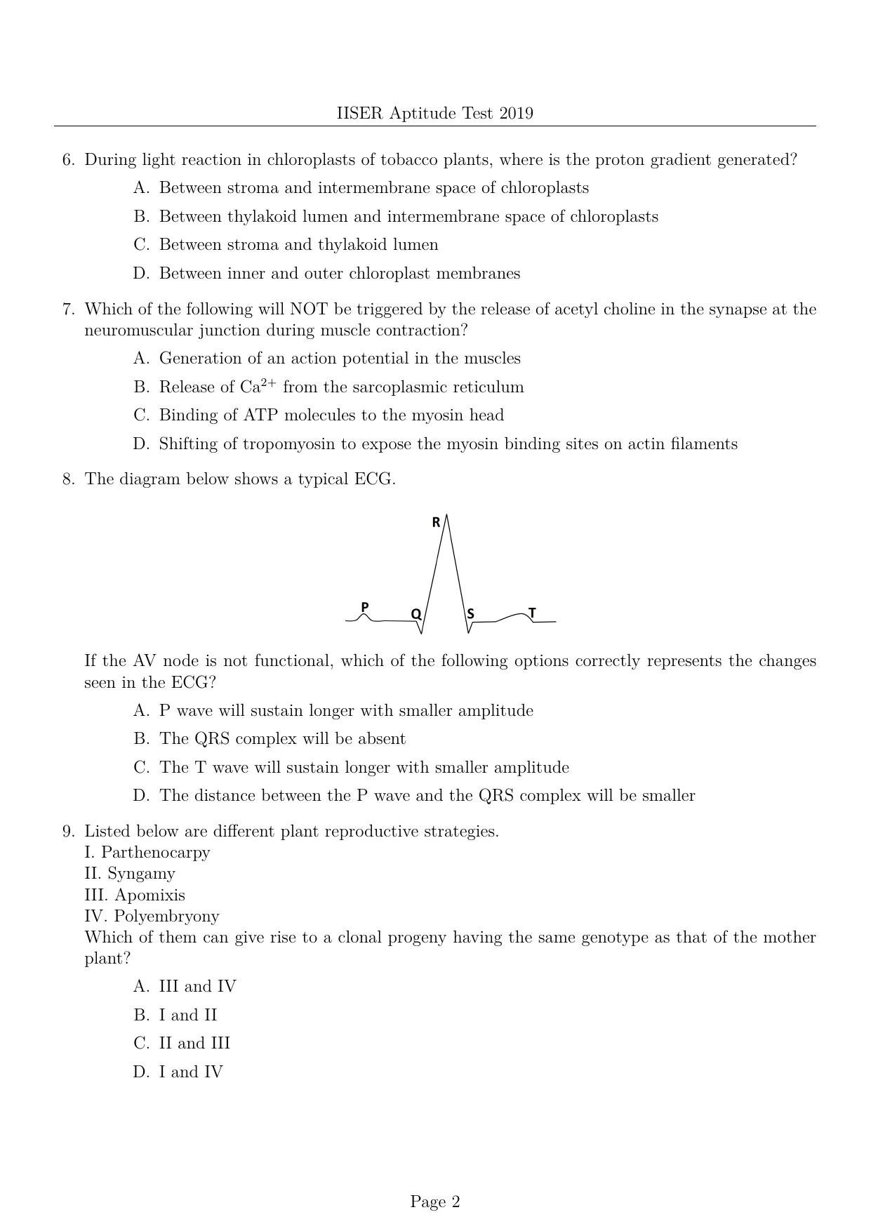 IISER Aptitude Test 2019 English Question Paper - Page 2