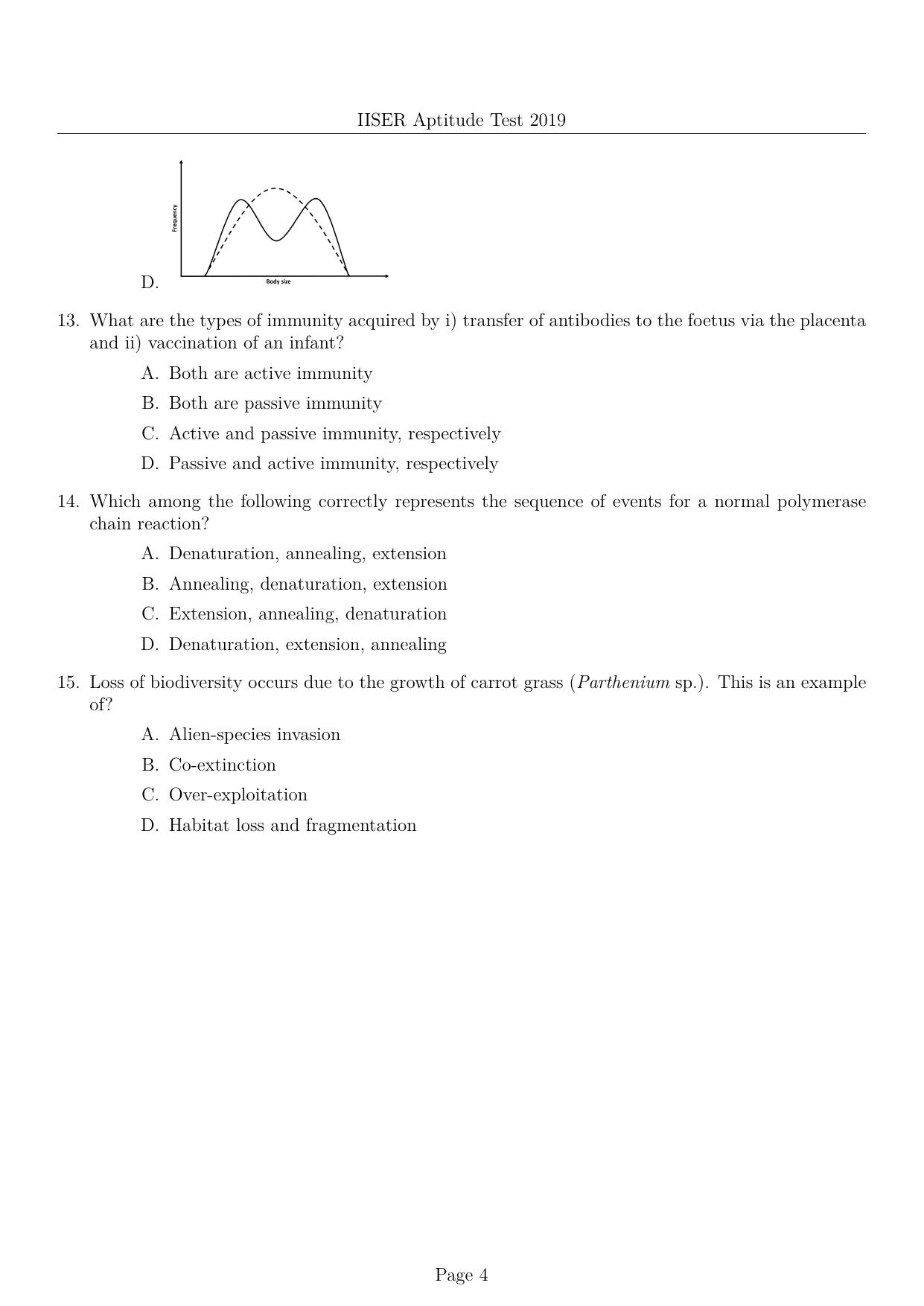 IISER Aptitude Test 2019 English Question Paper - Page 4