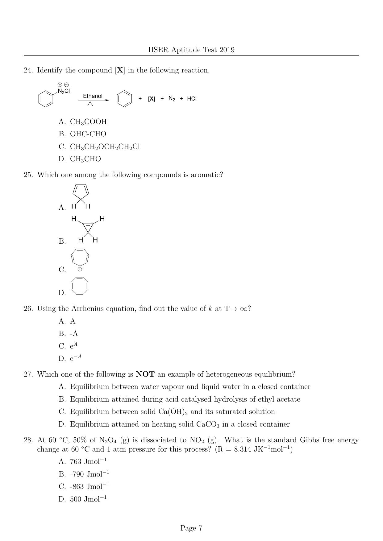 IISER Aptitude Test 2019 English Question Paper - Page 7