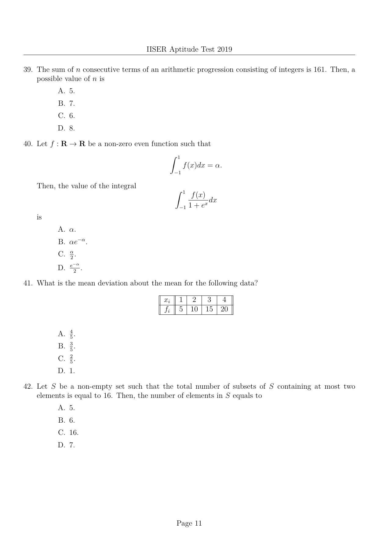 IISER Aptitude Test 2019 English Question Paper - Page 11