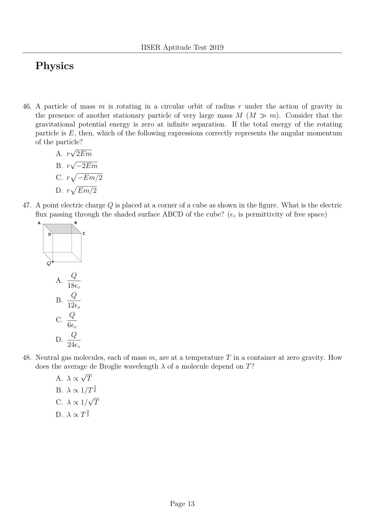 IISER Aptitude Test 2019 English Question Paper - Page 13