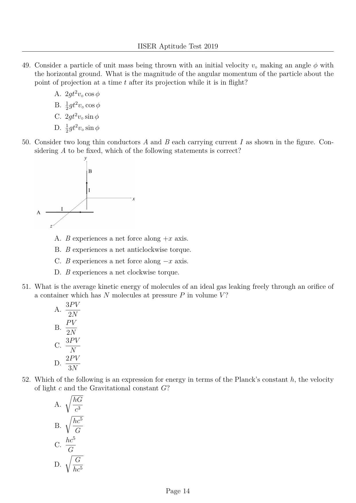 IISER Aptitude Test 2019 English Question Paper - Page 14