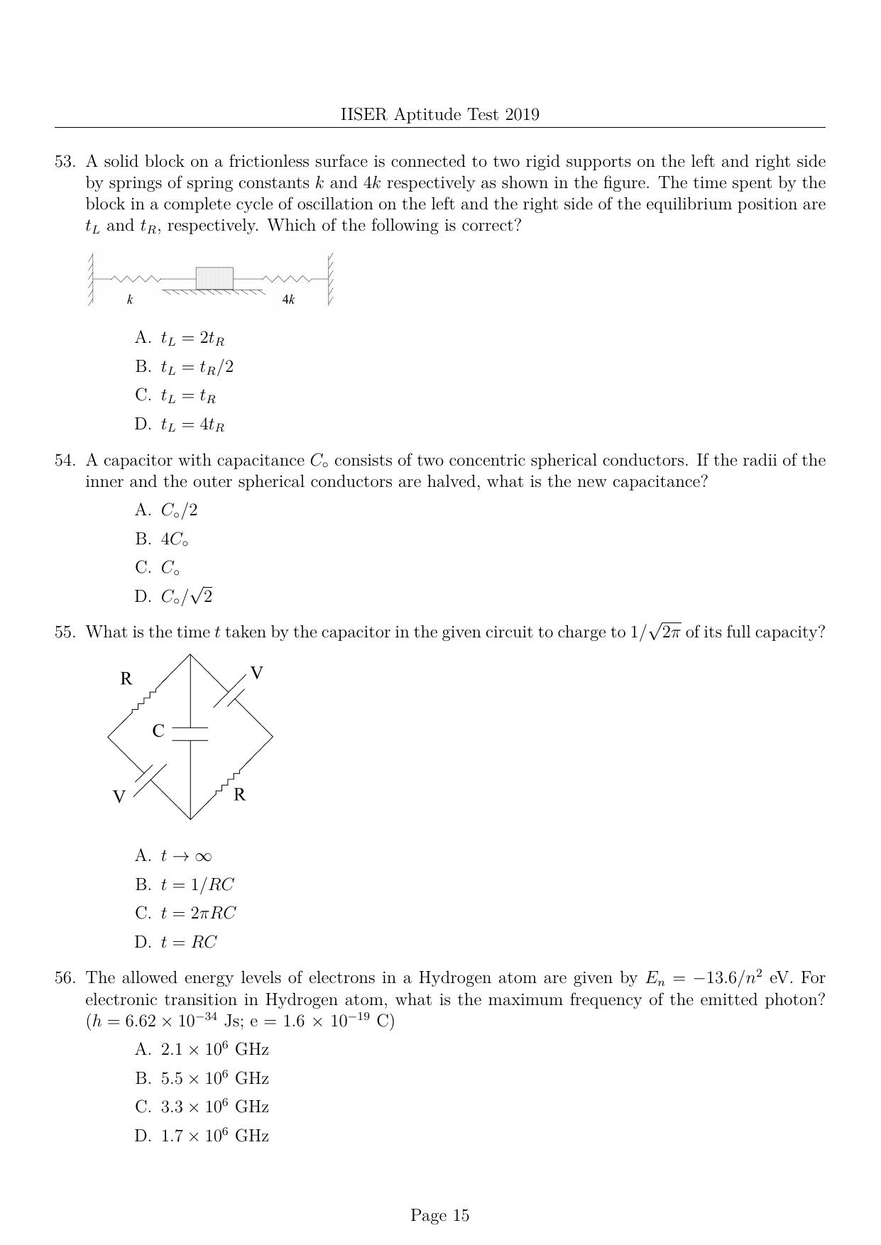 IISER Aptitude Test 2019 English Question Paper - Page 15