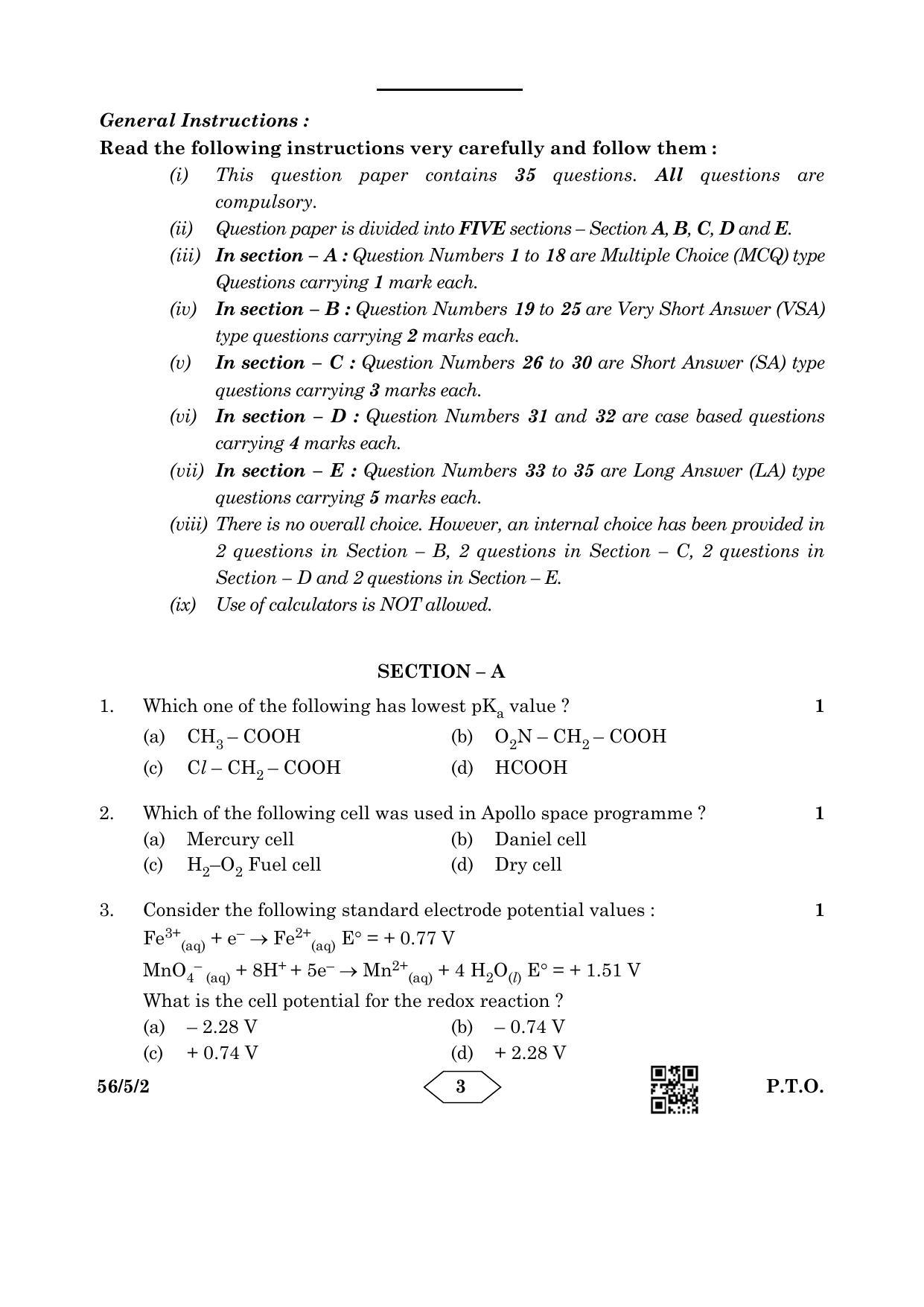 CBSE Class 12 56-5-2 Chemistry 2023 Question Paper - Page 3