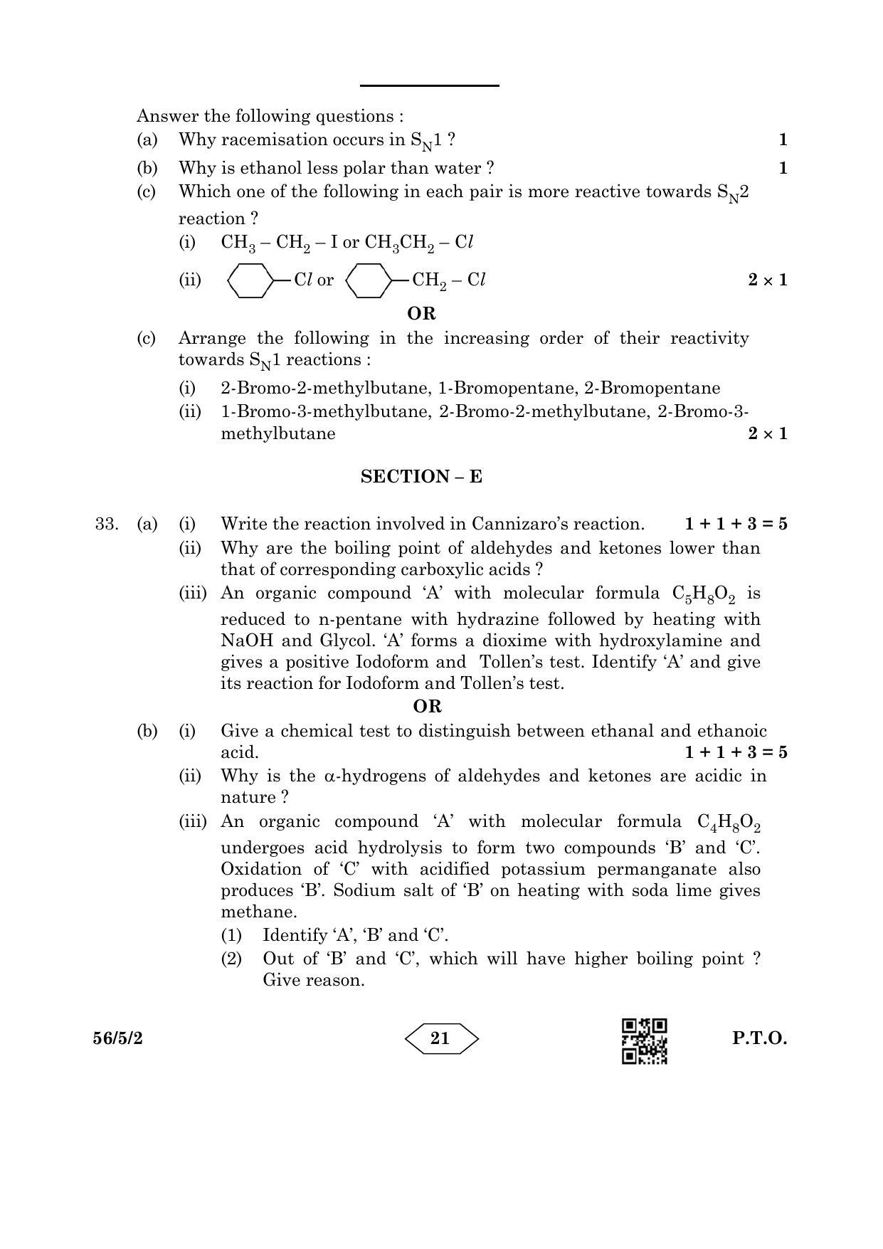 CBSE Class 12 56-5-2 Chemistry 2023 Question Paper - Page 21
