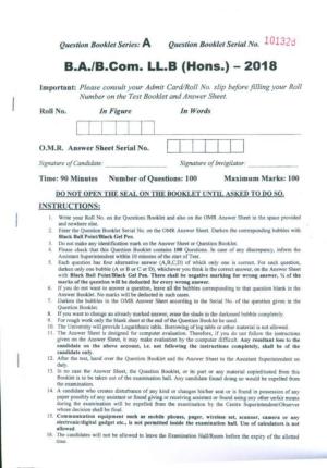 PU B.A./B.Com. LLB. (Hons.) 2018 Question Paper