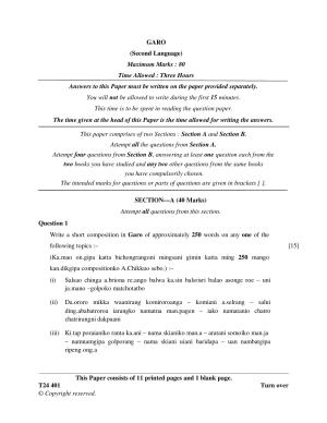 ICSE Class 10 Garo 2024 Question Paper