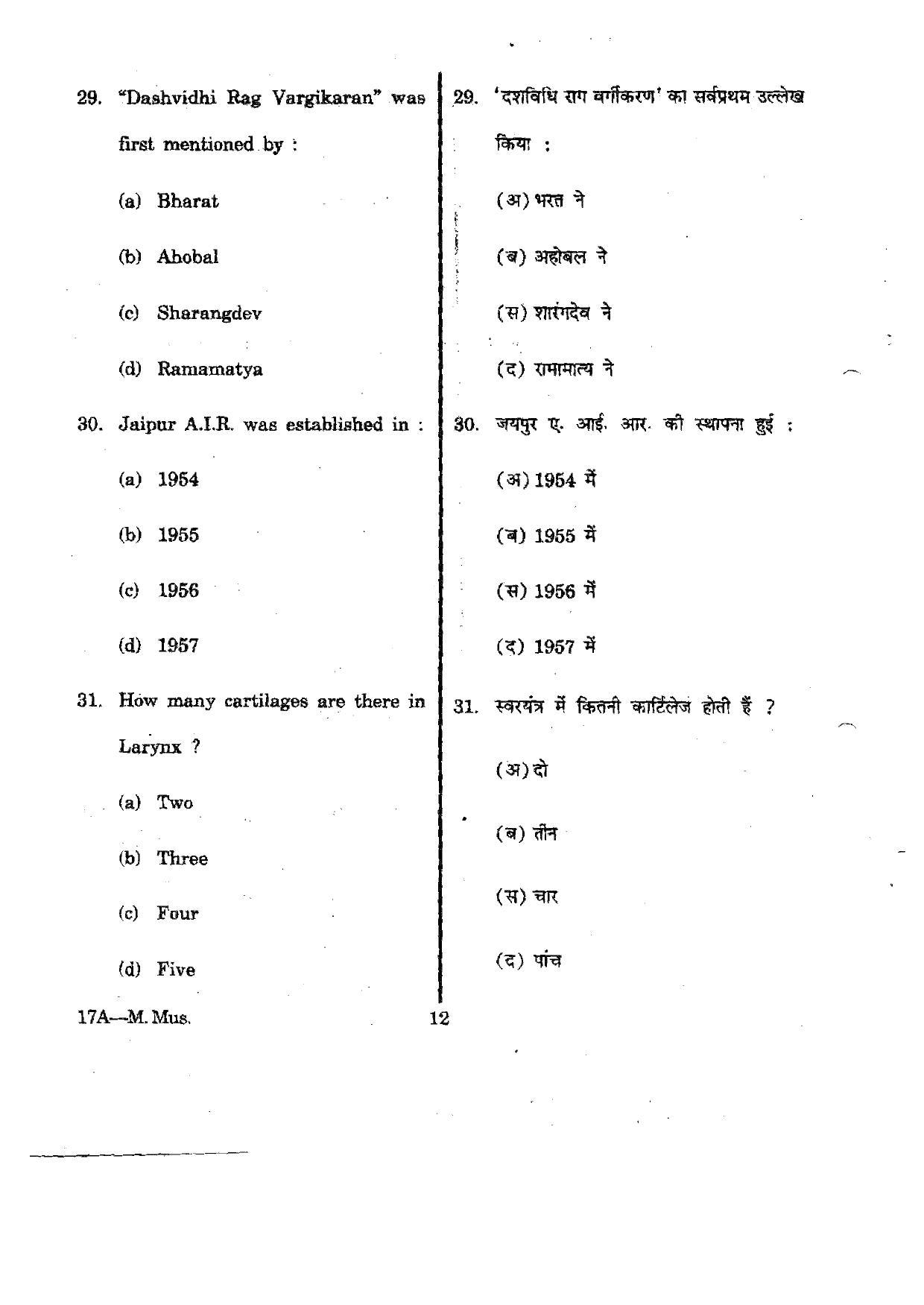 URATPG M.Mus 2012 Question Paper - Page 12