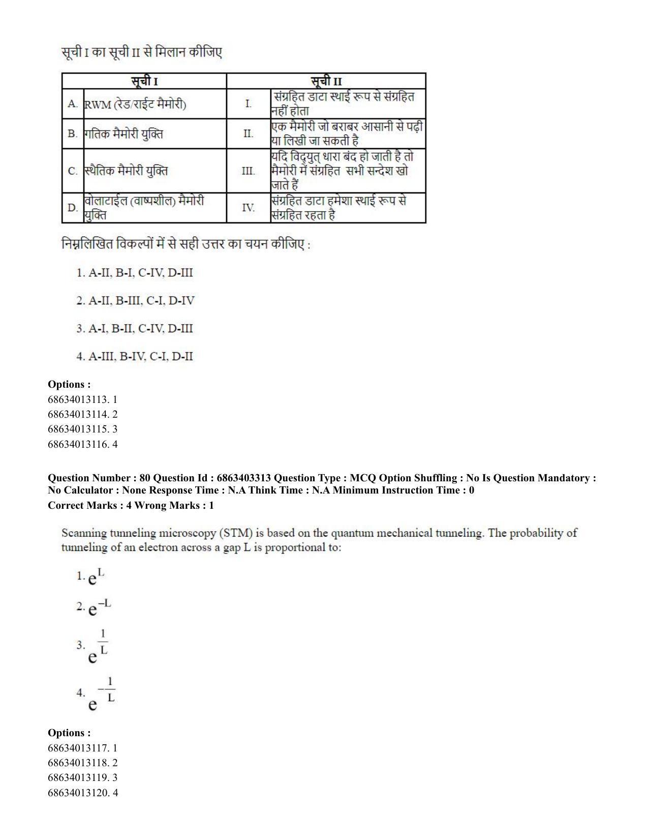 CUET PG 2023: MTQP09 – Nanoelectronics/Material Science (Hindi) - Shift 2 (5-06-2023) Question Paper - Page 83