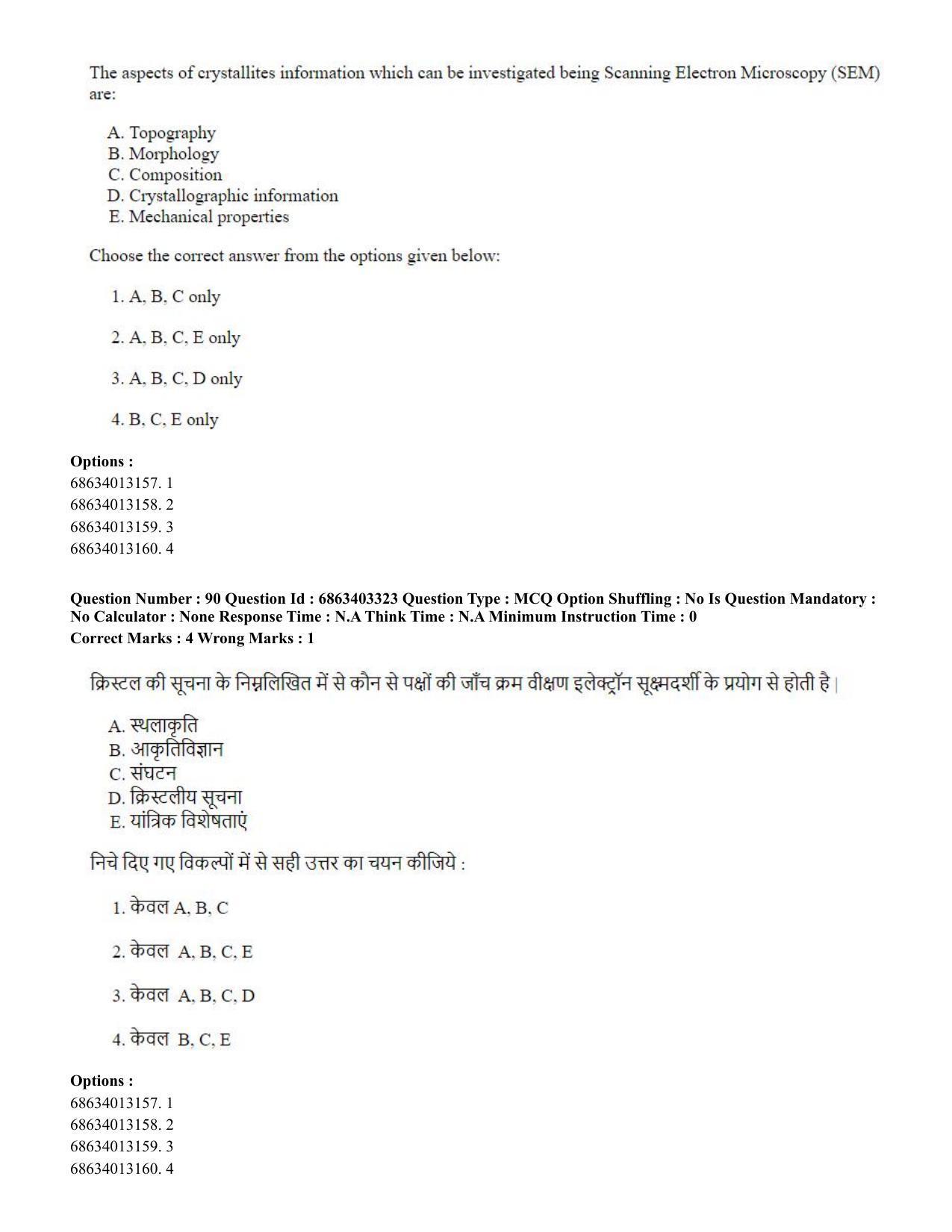 CUET PG 2023: MTQP09 – Nanoelectronics/Material Science (Hindi) - Shift 2 (5-06-2023) Question Paper - Page 93
