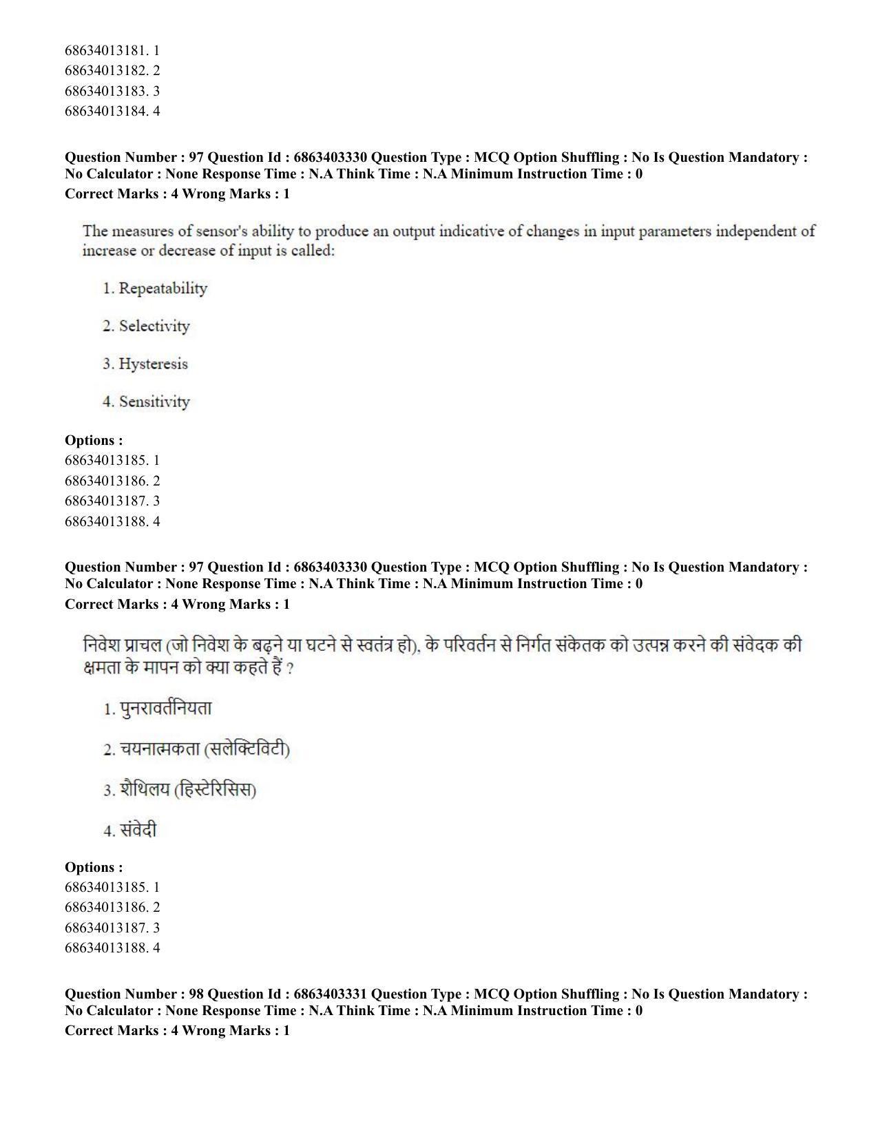 CUET PG 2023: MTQP09 – Nanoelectronics/Material Science (Hindi) - Shift 2 (5-06-2023) Question Paper - Page 99