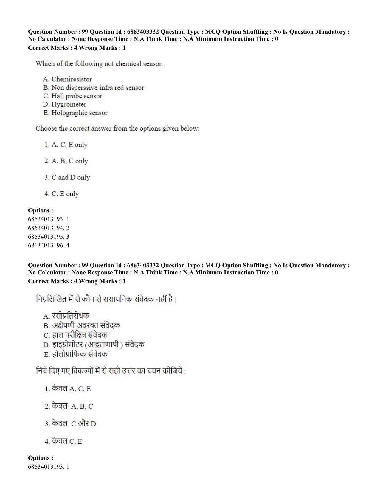 CUET PG 2023: MTQP09 – Nanoelectronics/Material Science (Hindi) - Shift 2 (5-06-2023) Question Paper - Page 101