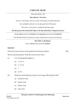 ICSE Class 10 Carnatic Music 2024 Question Paper