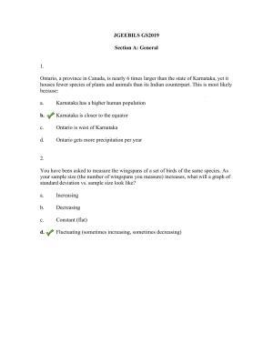 TIFR GS 2019 Biology Question Paper
