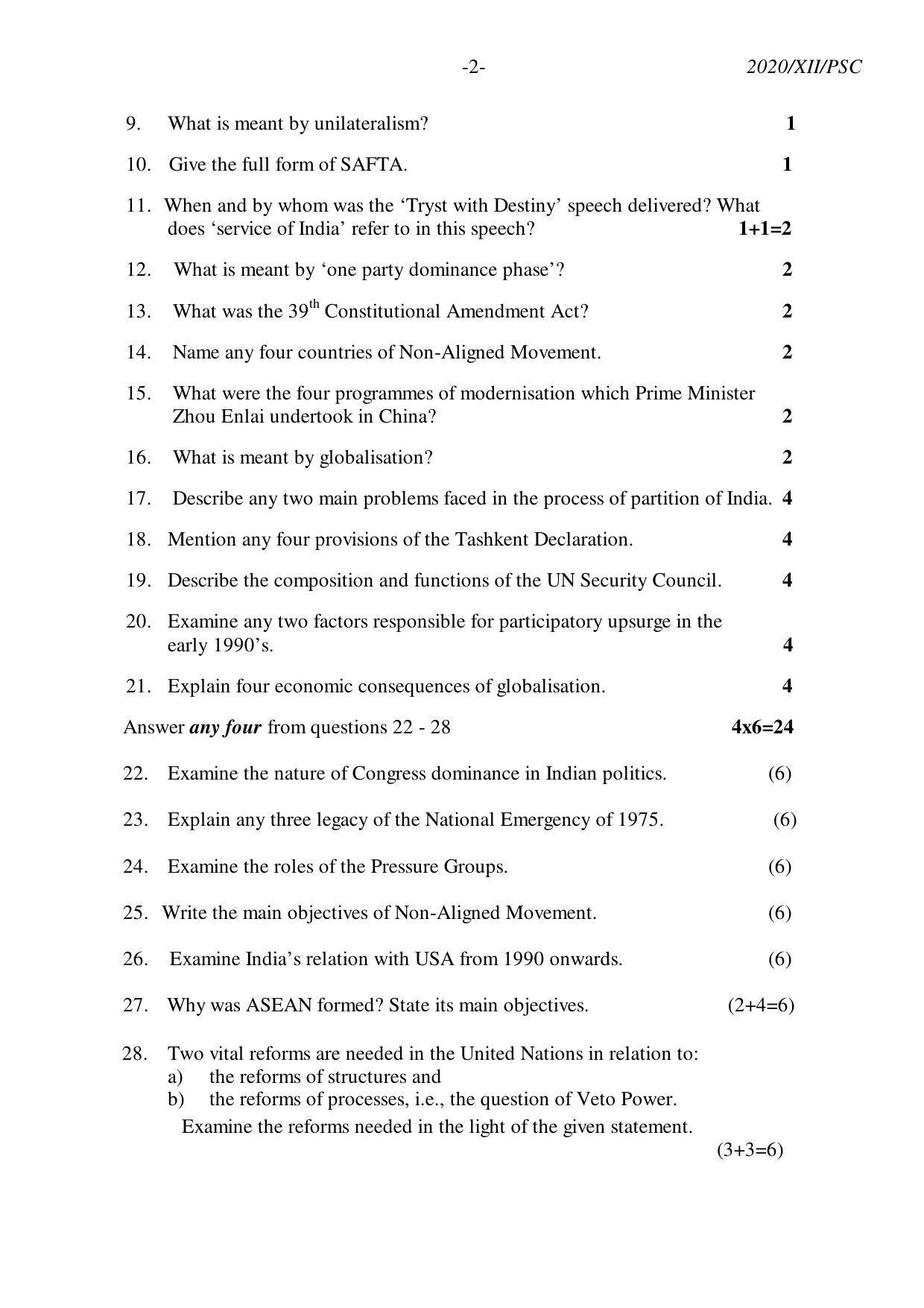 Nagaland Board Class 12 POLITICAL SCIENCE 2020 Question Papers - Page 2