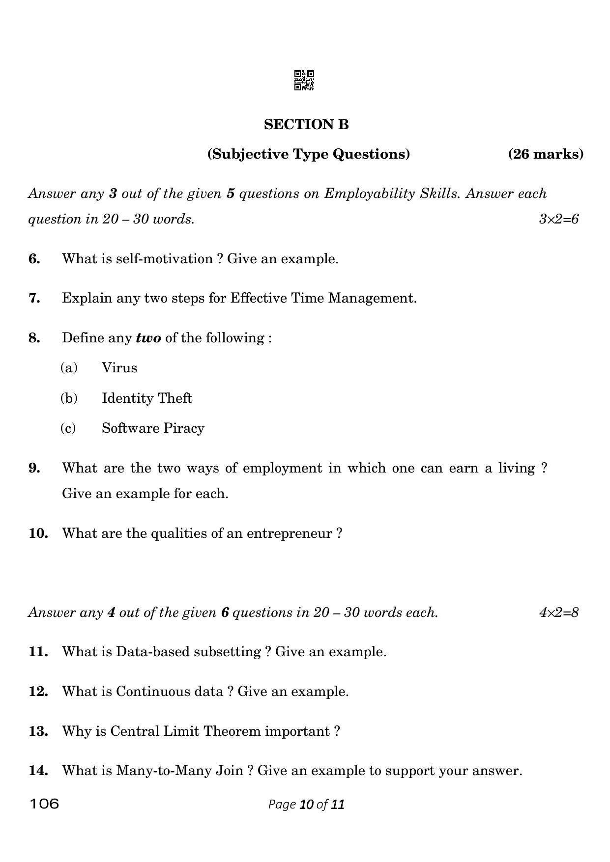 CBSE Class 10 106_Data Science 2023 Question Paper - Page 10