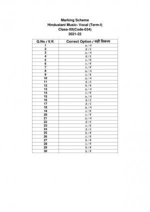 CBSE Class 12th Hindustani Music (Vocal) Sample Question Paper Answer Key 2021-22