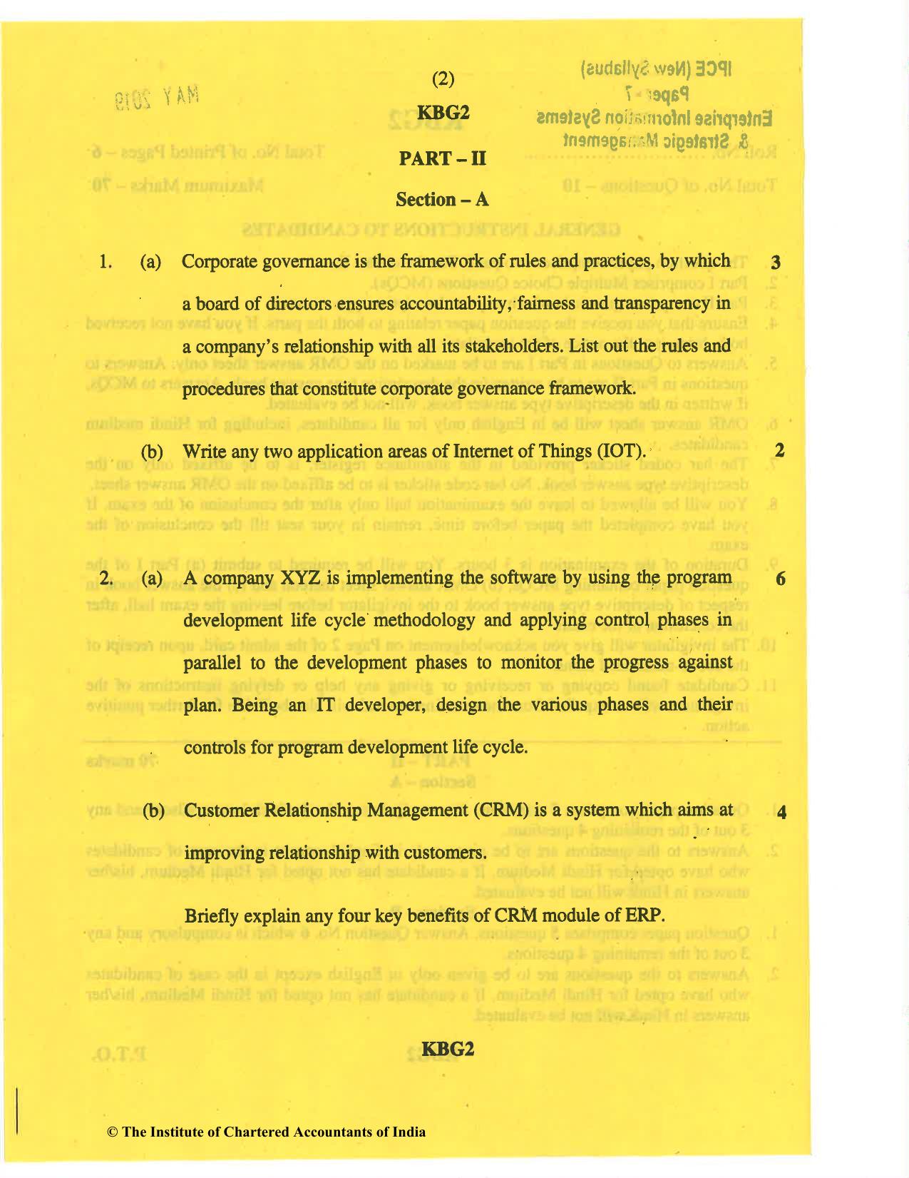 CA Inter May 2019 Question Paper - Paper 7 – Enterprise Information Systems & Strategic Management - Page 2