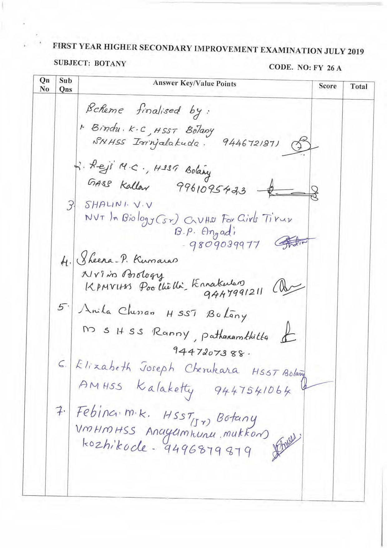 Kerala Plus One 2019  BOTANY.Answer Key - Page 5