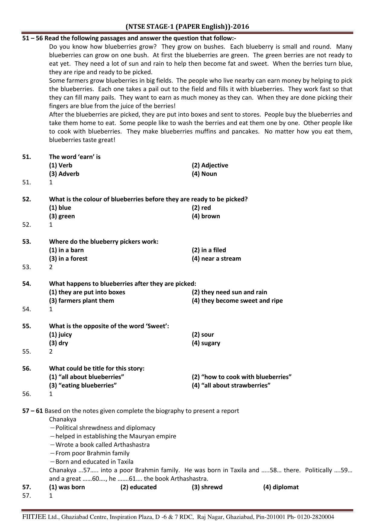 Uttar Pradesh NTSE 2016 Lang Question Paper with Solution - Page 1