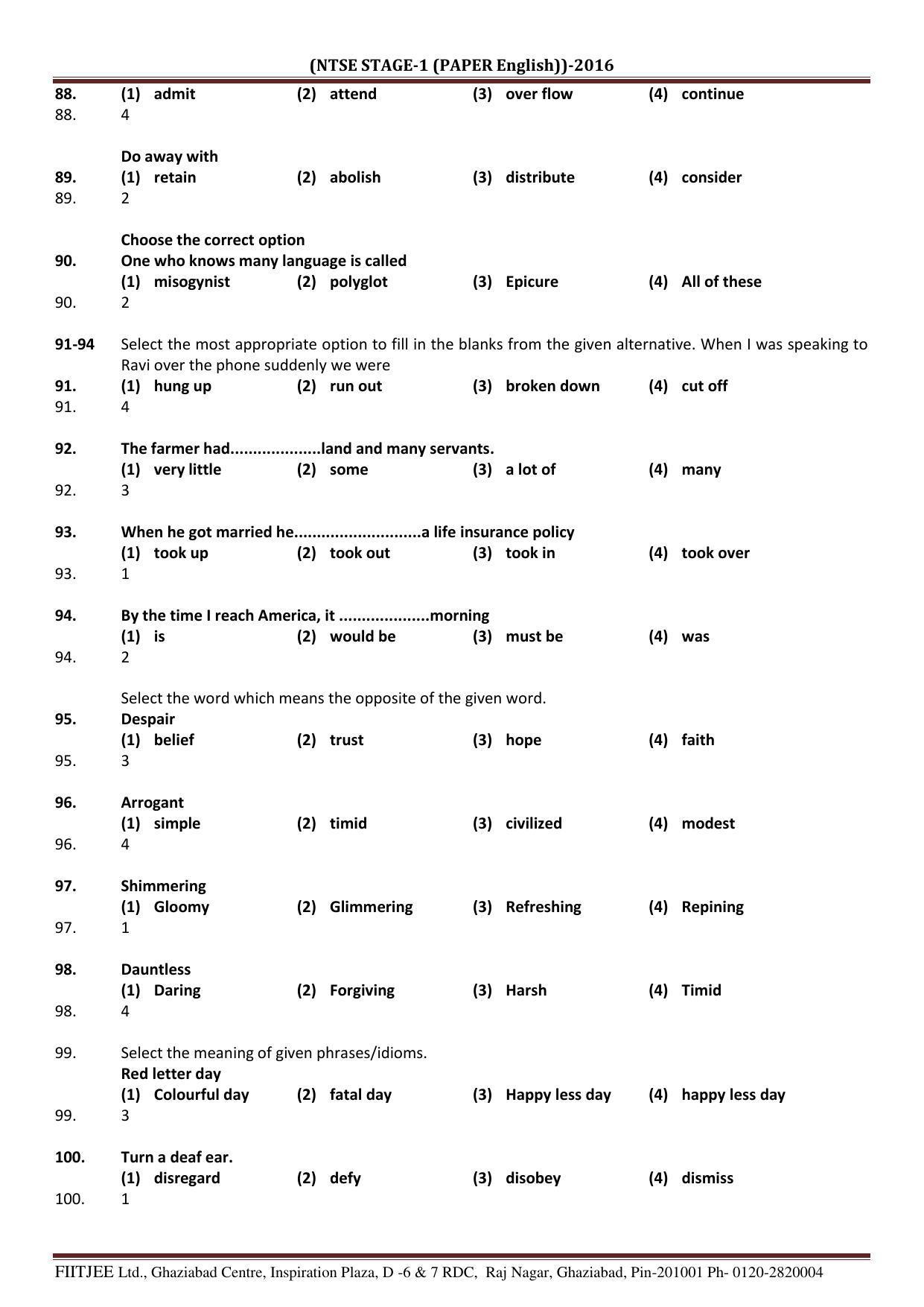 Uttar Pradesh NTSE 2016 Lang Question Paper with Solution - Page 4