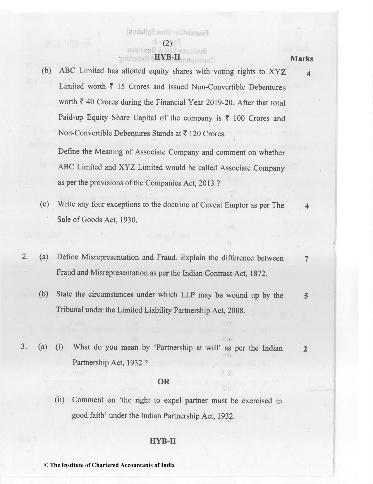 CA Foundation May 2020 Question Paper - Paper 2 (Business Laws and Business Correspondence and Reporting) - Page 2